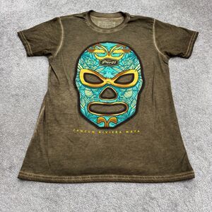 Pier 27 Cancun Riviera Maya Luchador Mask T-Shirt Mens Large Brown Mexican Tee